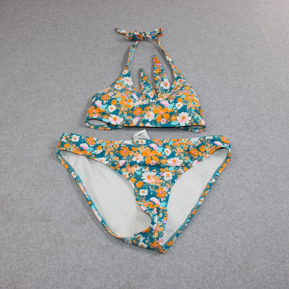 Hobie Bikini Women XS Girl 16 Blue Floral Bottom Top Swim Beach Cruise Tropical